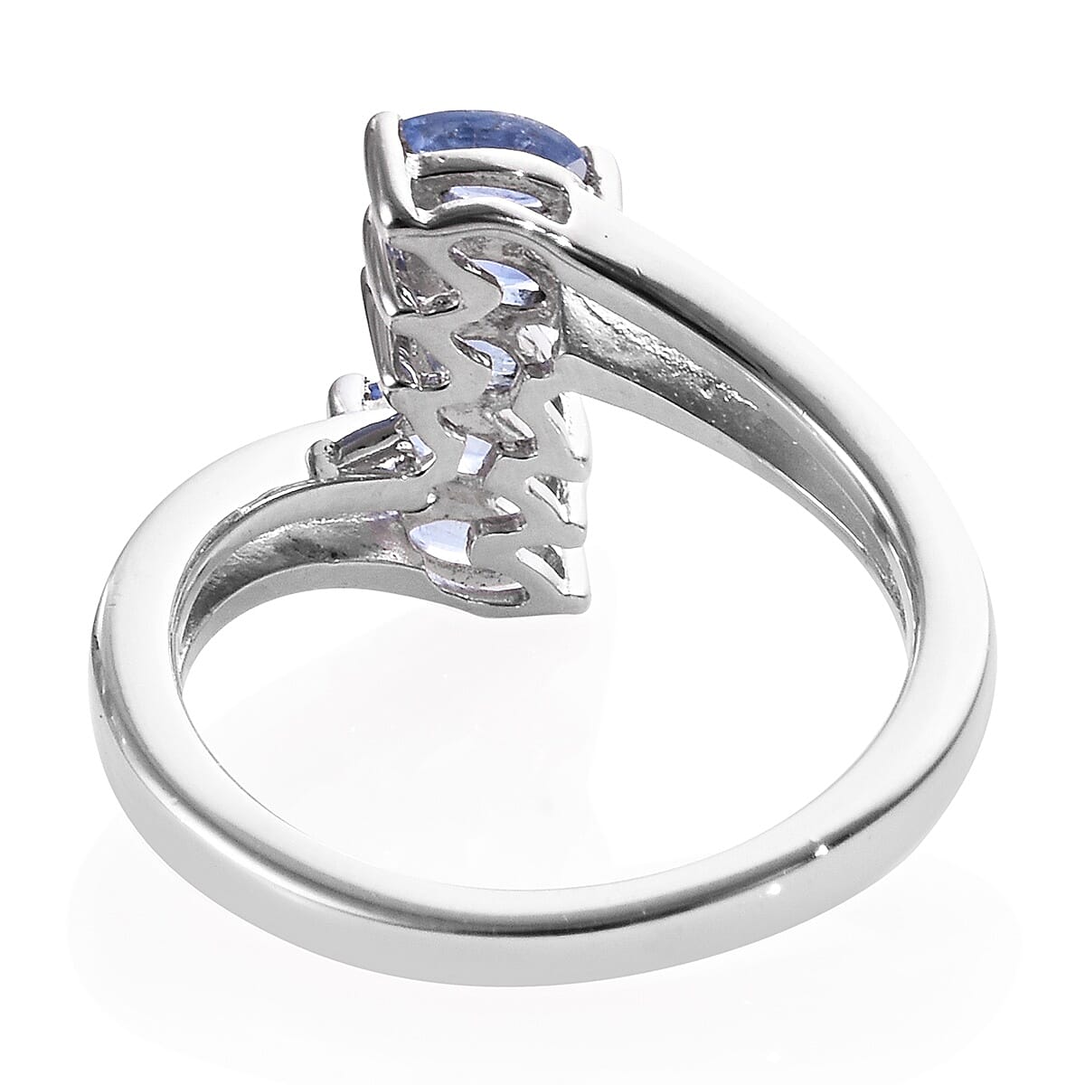 Blue Sapphire 5 Stone Ring in Platinum Overlay Sterling Silver 1.000 Ct.