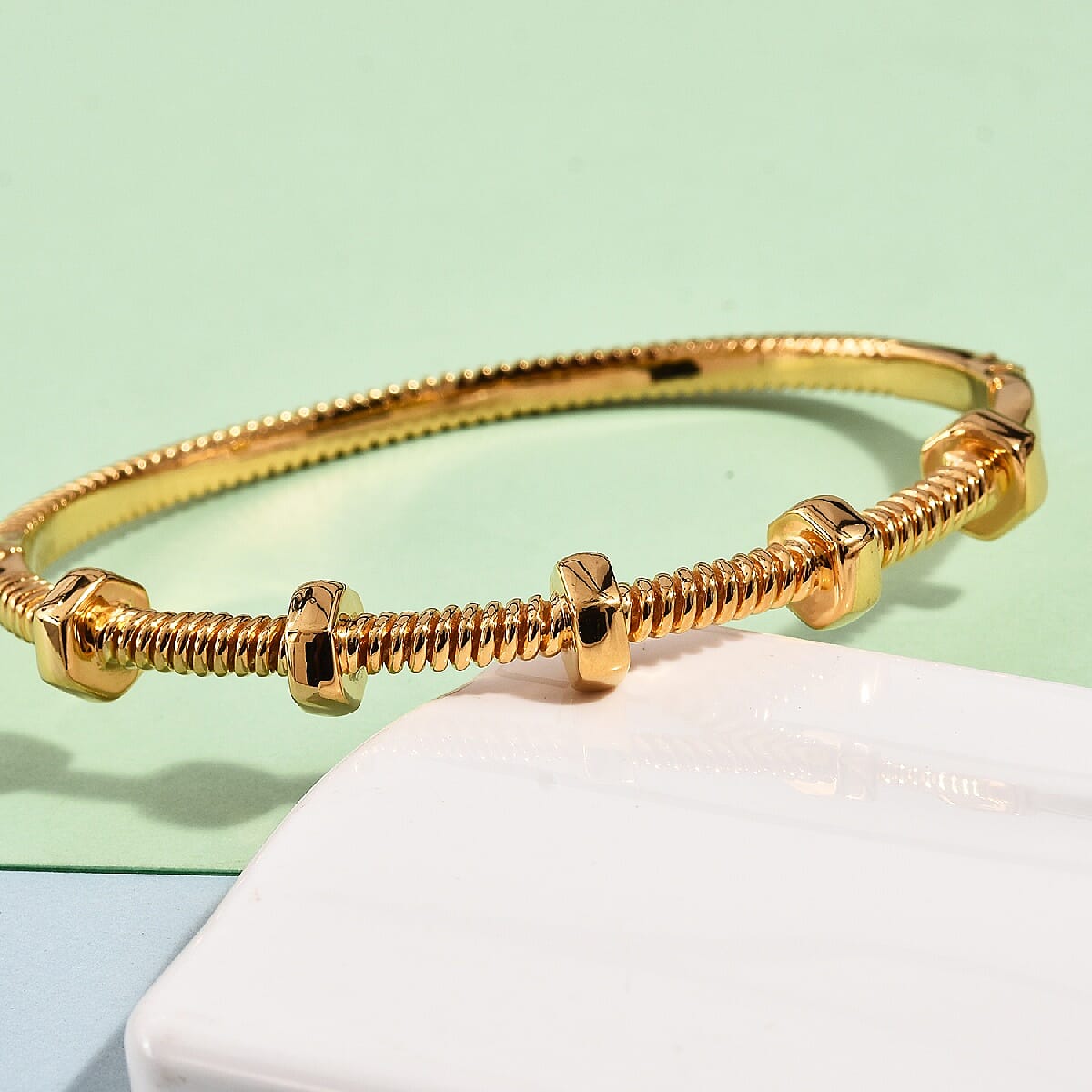 Designer Inspired- 14K Gold Overlay Sterling Silver Bangle (Size 7.5) Silver Wt. 31.12 Gms