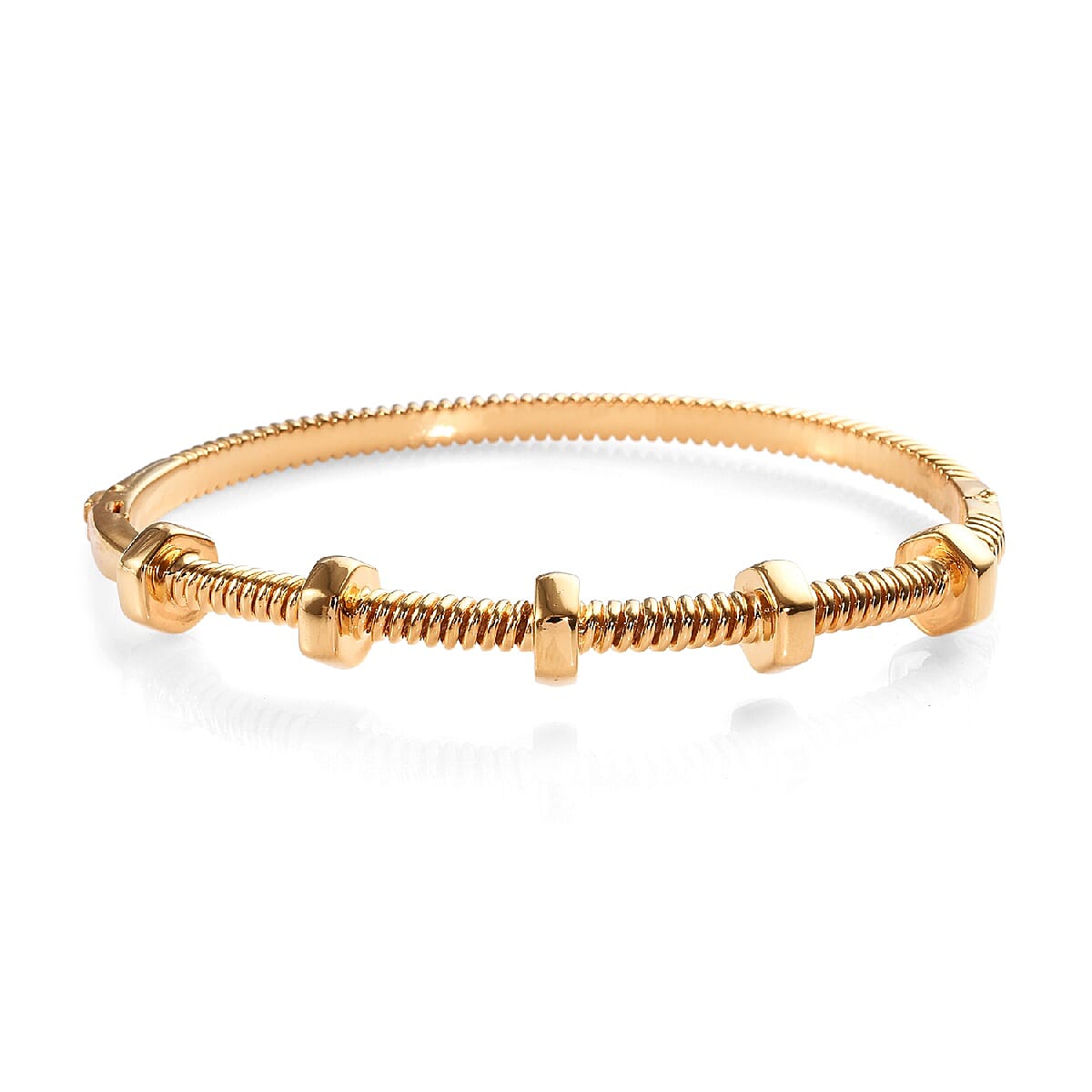 Designer Inspired- 14K Gold Overlay Sterling Silver Bangle (Size 7.5) Silver Wt. 31.12 Gms