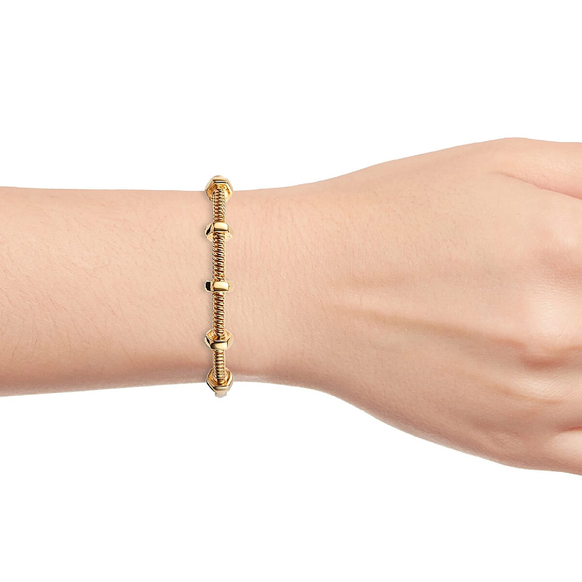 Designer Inspired- 14K Gold Overlay Sterling Silver Bangle (Size 7.5) Silver Wt. 31.12 Gms