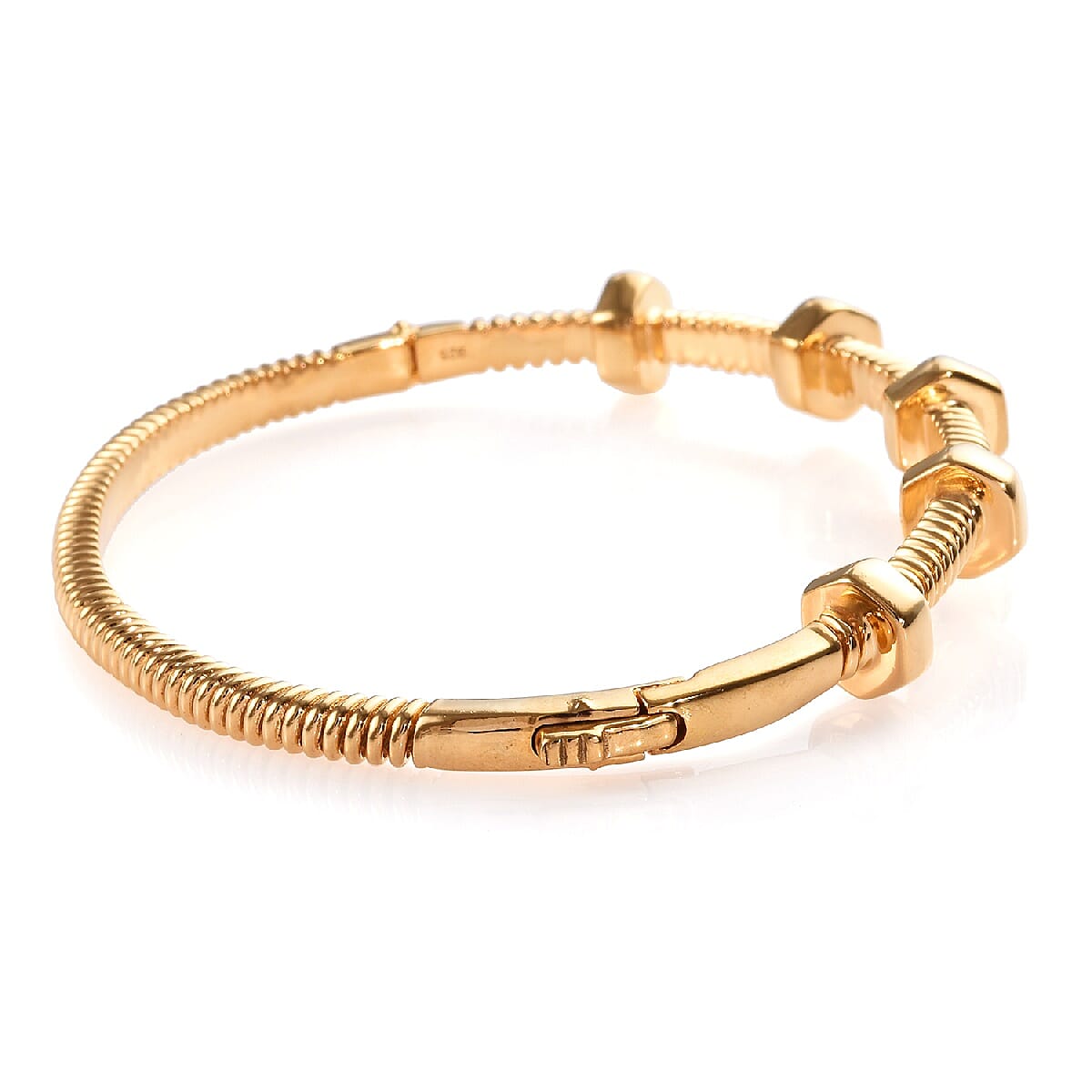 Designer Inspired- 14K Gold Overlay Sterling Silver Bangle (Size 7.5) Silver Wt. 31.12 Gms