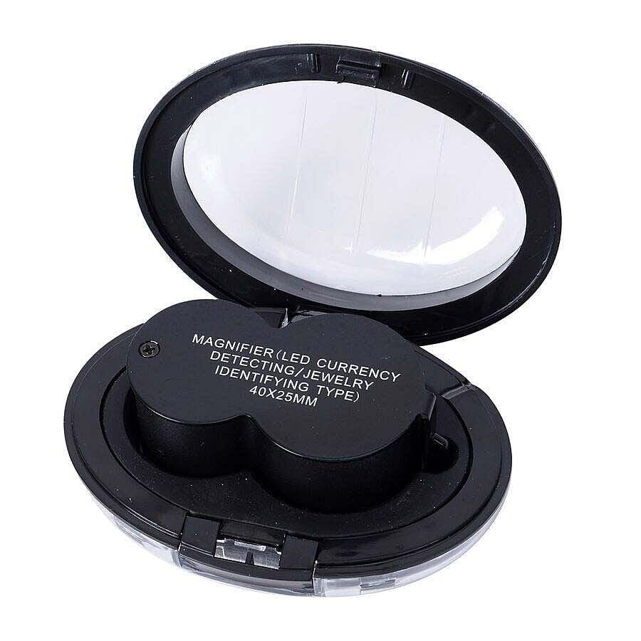 Set of 2 - Jewellery Magnifier with UV & LED Light (Included 3 x LR1130 Batteries) - Black Colour