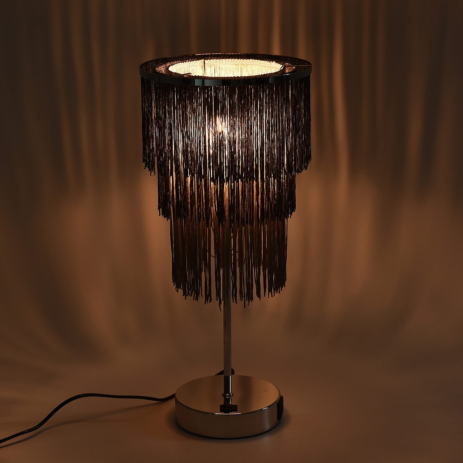 3 Layer Tassel Table Lamp with Two USB Port (H-42 Cm) - Black