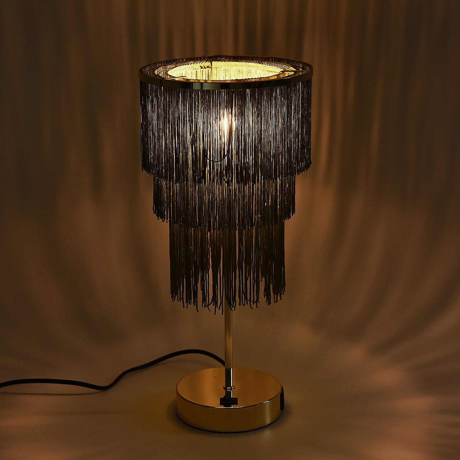 3 Layer Tassel Table Lamp with Two USB Port (H-42 Cm) - Green