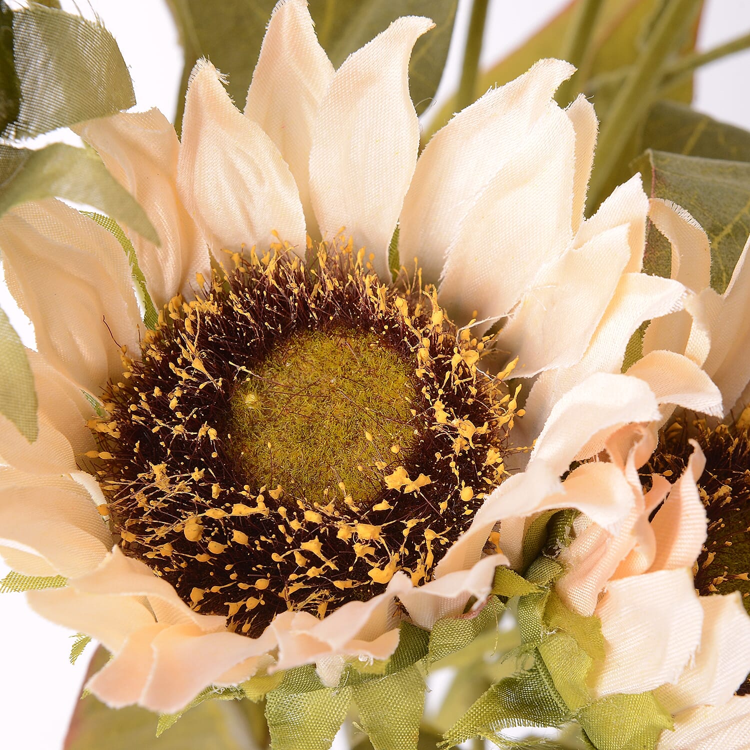 Set of 3 - Artificial 3 Heads Sunflower (Size 68) - Cream and Green