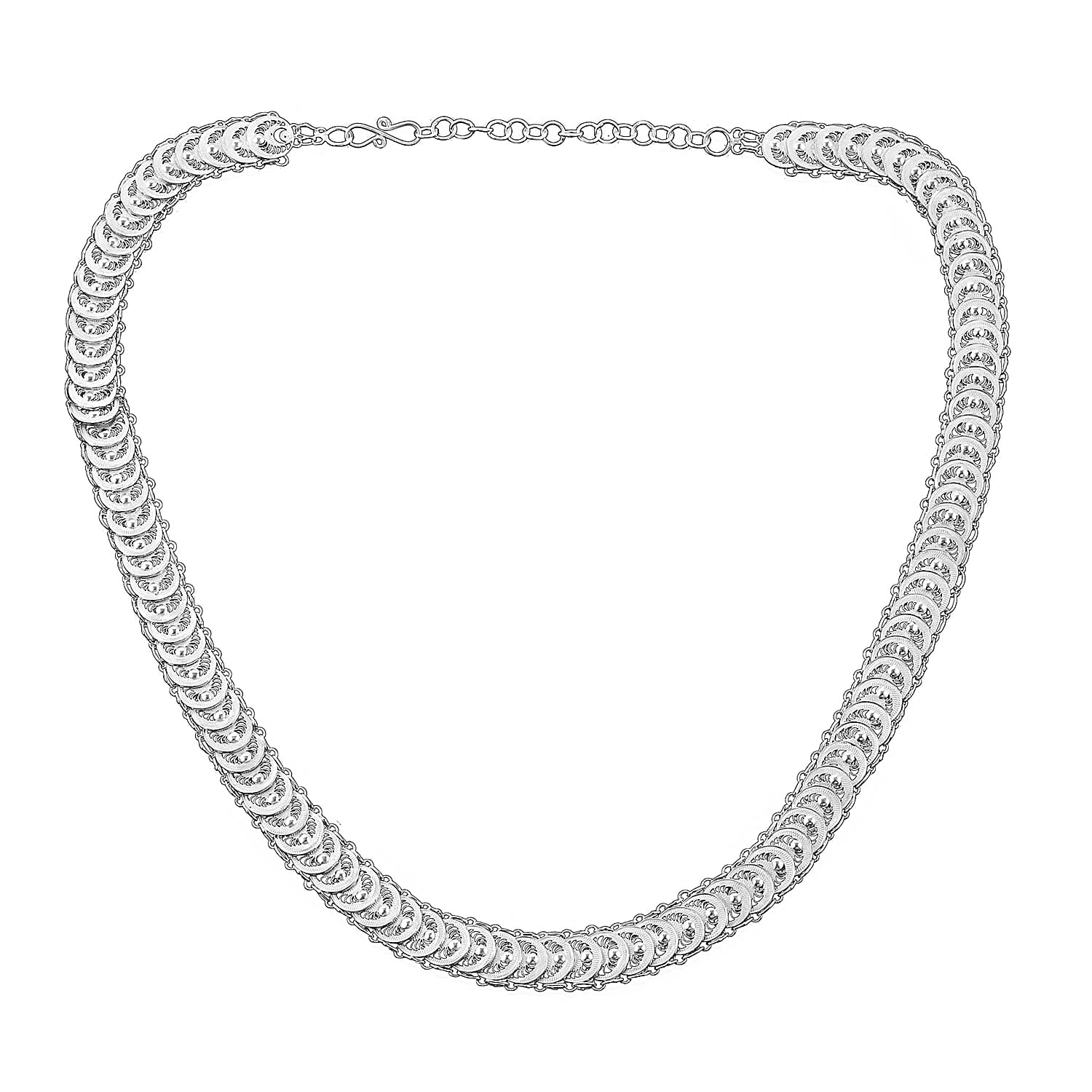 Royal Bali Collection - Sterling Silver Filigree Circle Link Necklace (Size 18 with 2 inch Extender), Silver wt 28.23 Gms