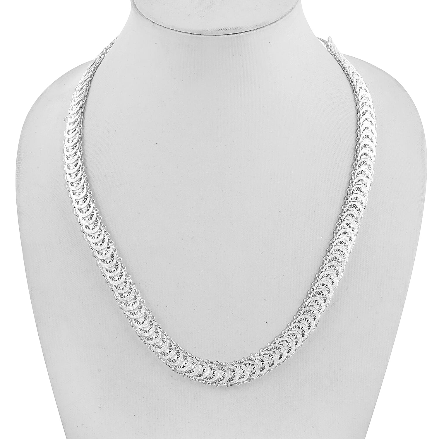 Royal Bali Collection - Sterling Silver Filigree Circle Link Necklace (Size 18 with 2 inch Extender), Silver wt 28.23 Gms