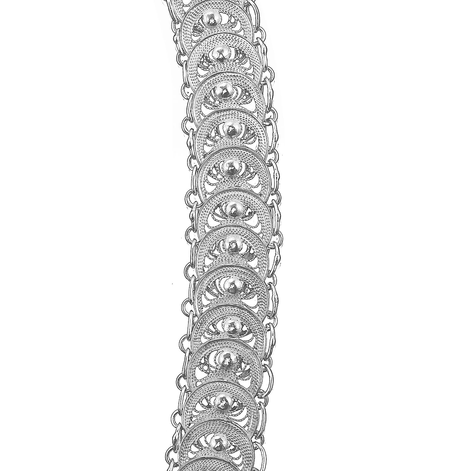 Royal Bali Collection - Sterling Silver Filigree Circle Link Necklace (Size 18 with 2 inch Extender), Silver wt 28.23 Gms