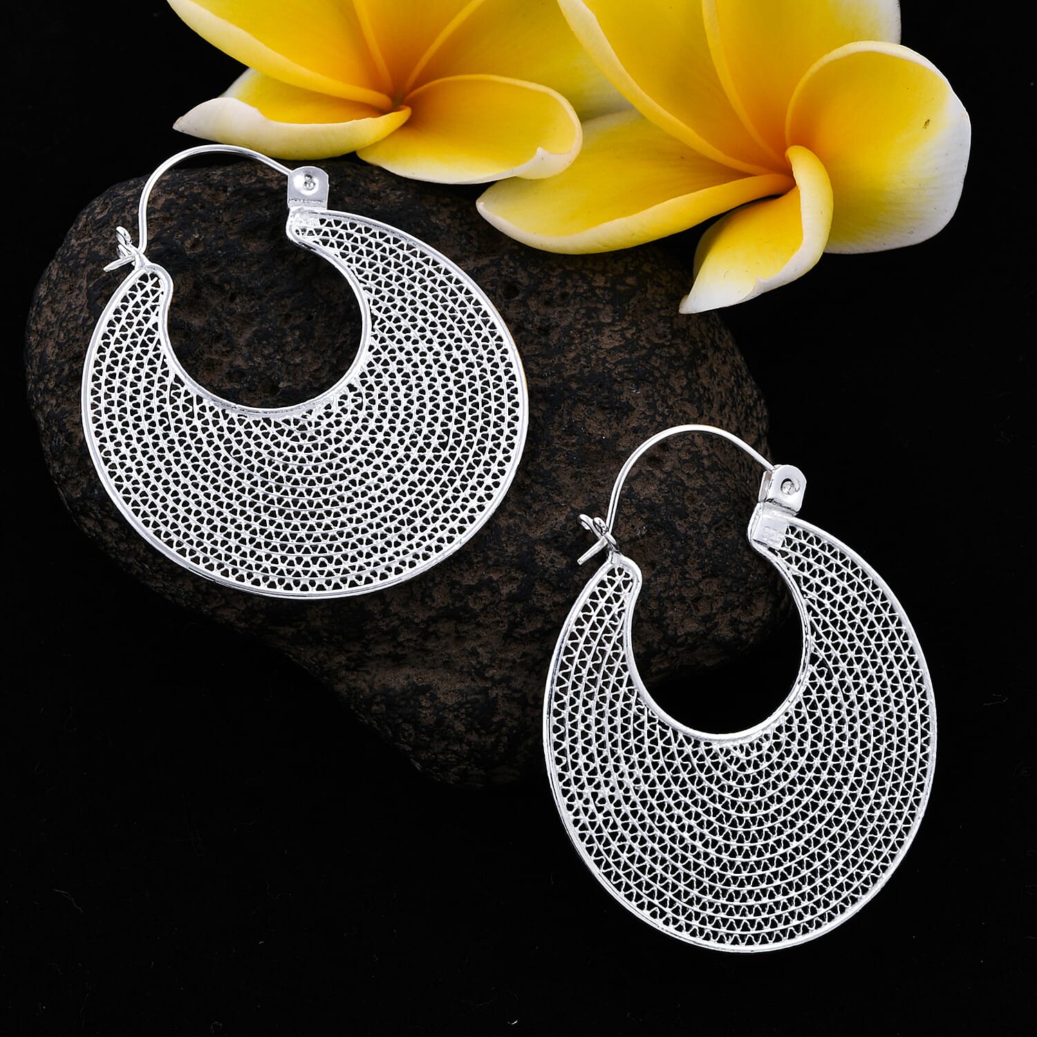 Royal Bali Collection - Sterling Silver Crescent Moon Design Earrings, Silver wt 11.13 Gms