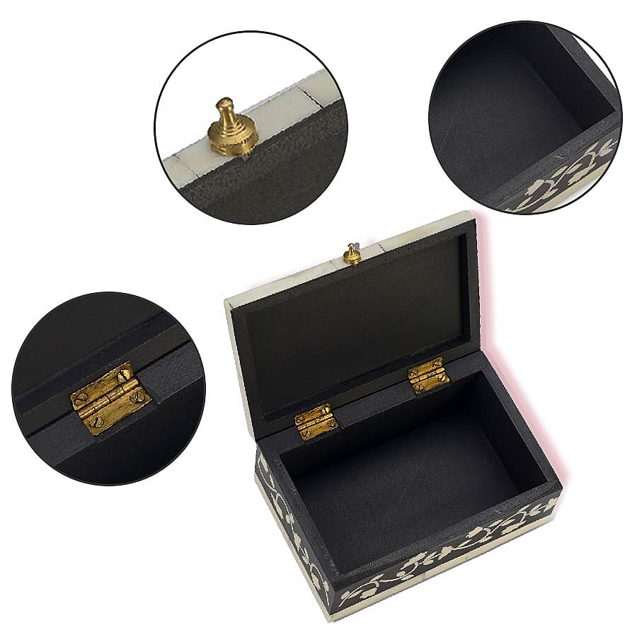 Handmade Bone Inlay Storage Box (Size 15x10x6 Cm) - Black and White