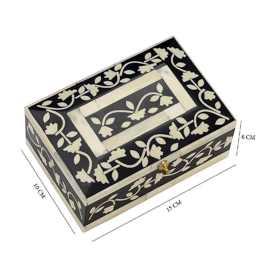 Handmade Bone Inlay Storage Box (Size 15x10x6 Cm) - Black and White