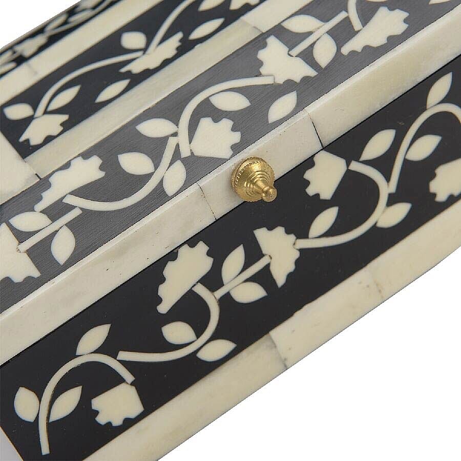 Handmade Bone Inlay Storage Box (Size 15x10x6 Cm) - Black and White