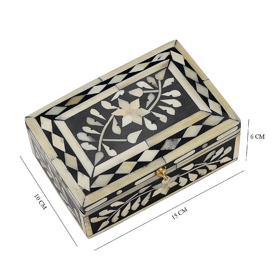 Handmade Bone Inlay Storage Box (Size 15x10x6 Cm) - Black and White