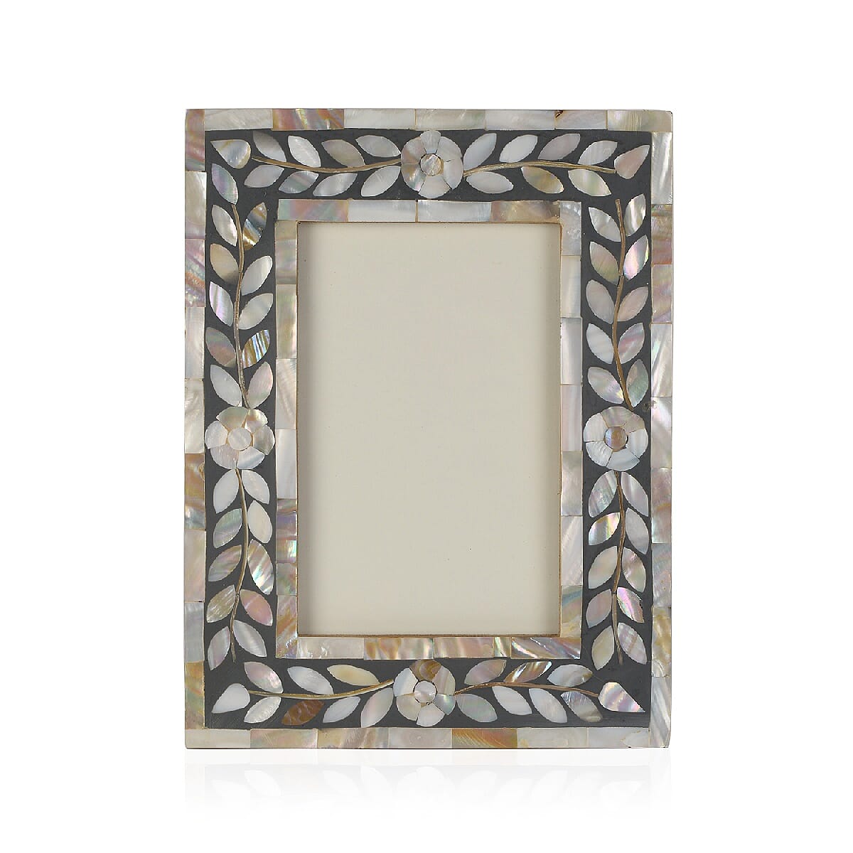 Natural Mother of Pearl Leaves Pattern Handcrafted Picture Frame (Size 4 x 6 Inches) Grey