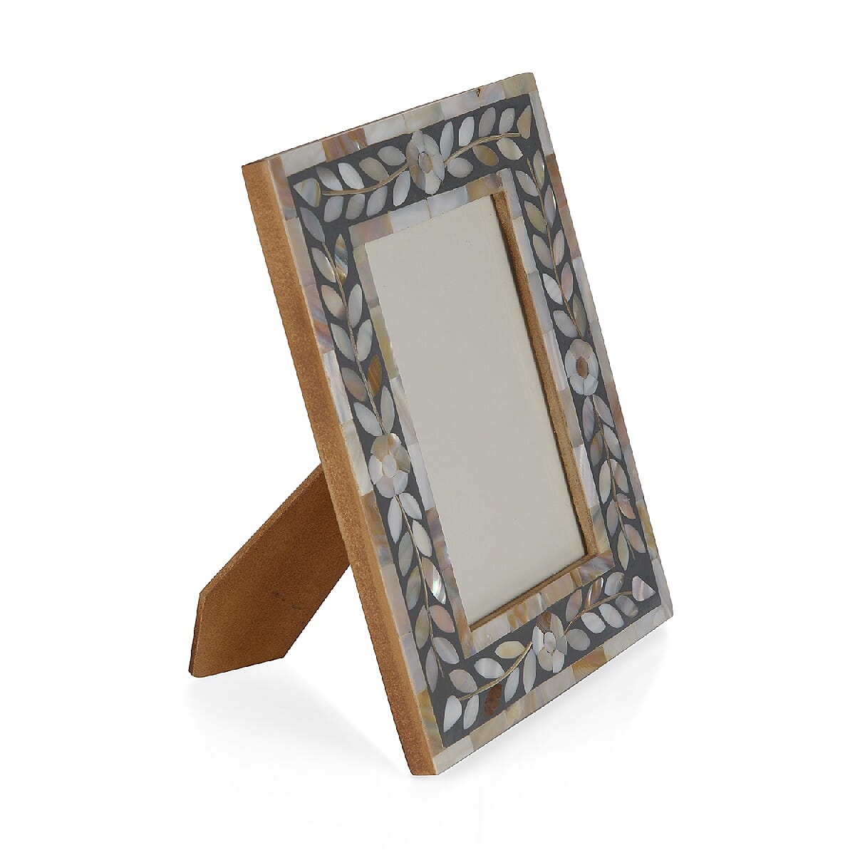 Natural Mother of Pearl Leaves Pattern Handcrafted Picture Frame (Size 4 x 6 Inches) Grey