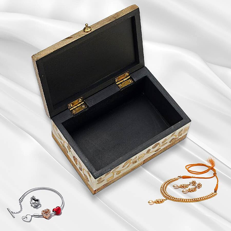 Handmade Bone and Mango Wood Inlay Storage Box (Size 15x10x6 Cm)