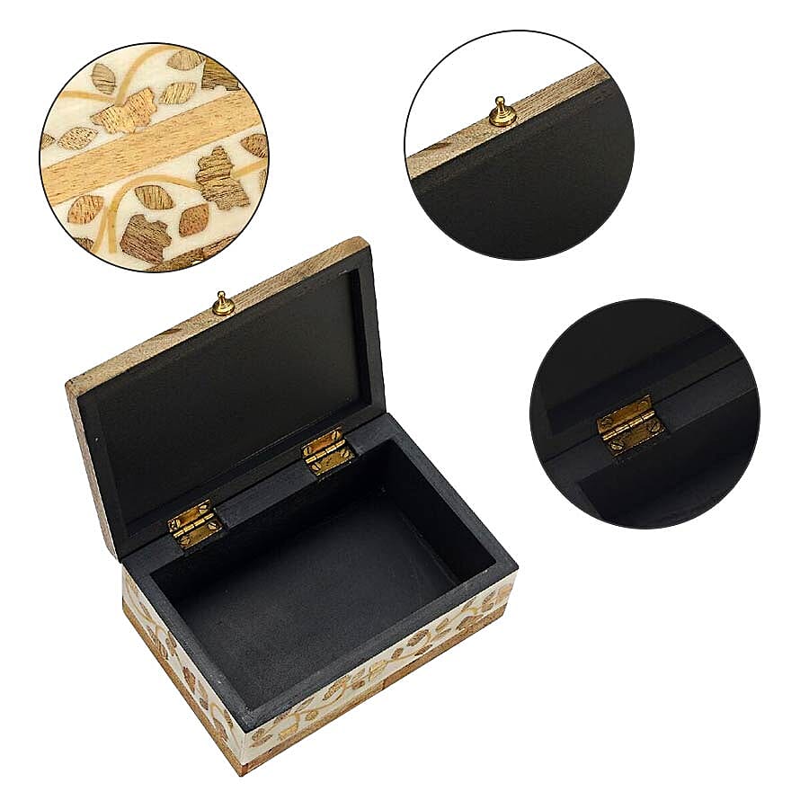 Handmade Bone and Mango Wood Inlay Storage Box (Size 15x10x6 Cm)