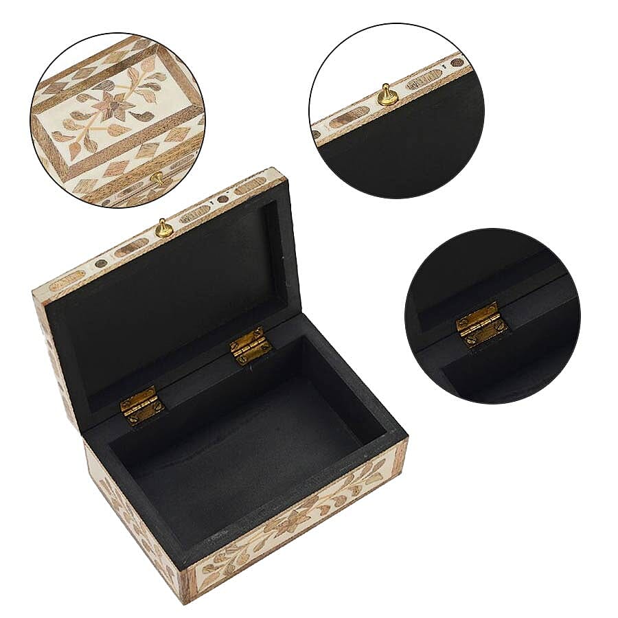 Handmade Bone and Mango Wood Inlay Storage Box (Size 15x10x6 Cm)