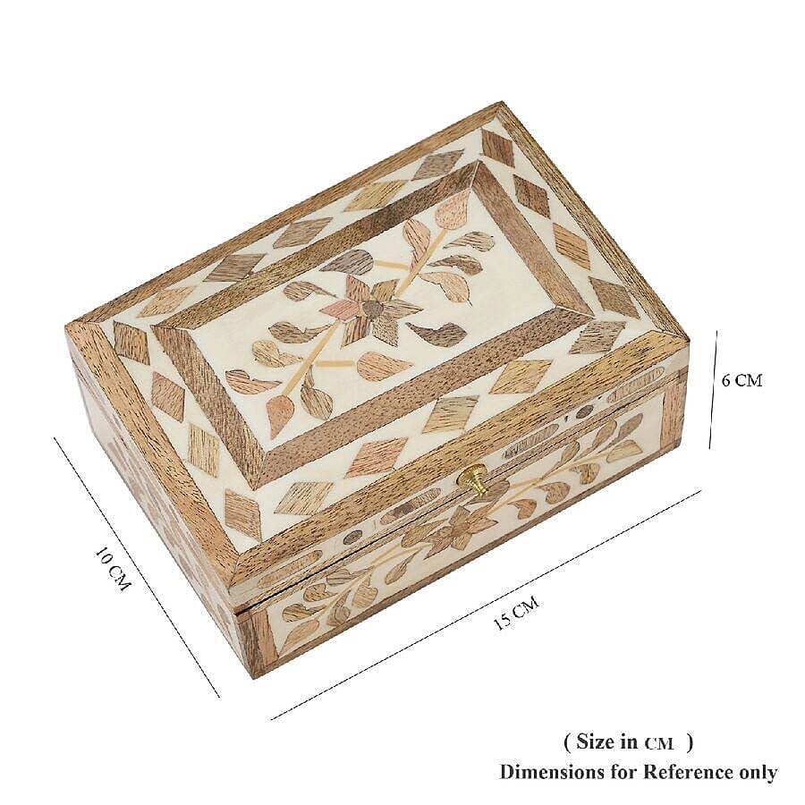 Handmade Bone and Mango Wood Inlay Storage Box (Size 15x10x6 Cm)