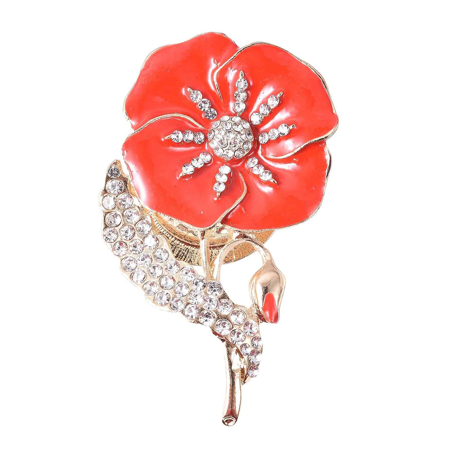 TJC  Design White Austrian Crystal (Rnd)  Floral Magnetic Brooch in Gold Tone