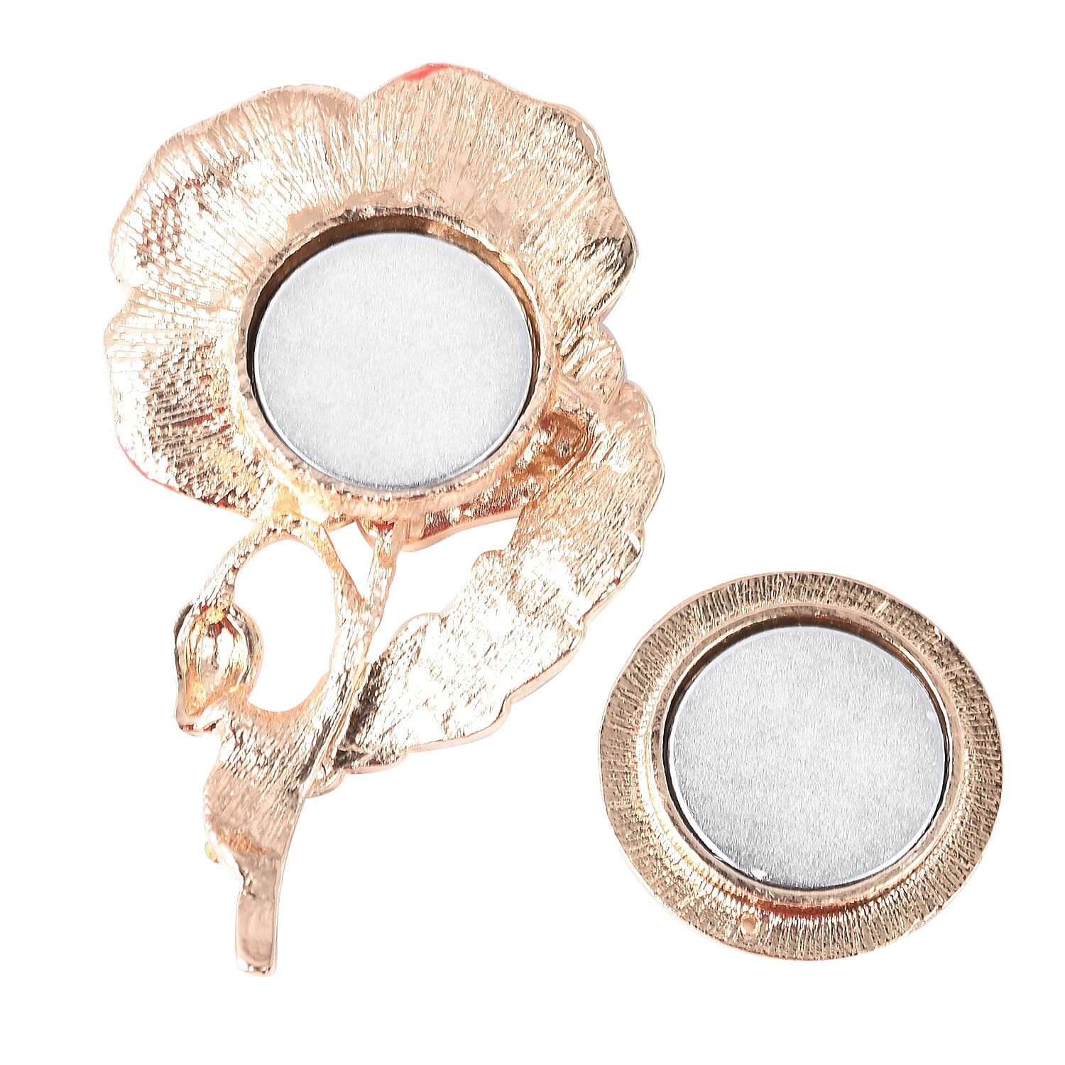 TJC  Design White Austrian Crystal (Rnd)  Floral Magnetic Brooch in Gold Tone