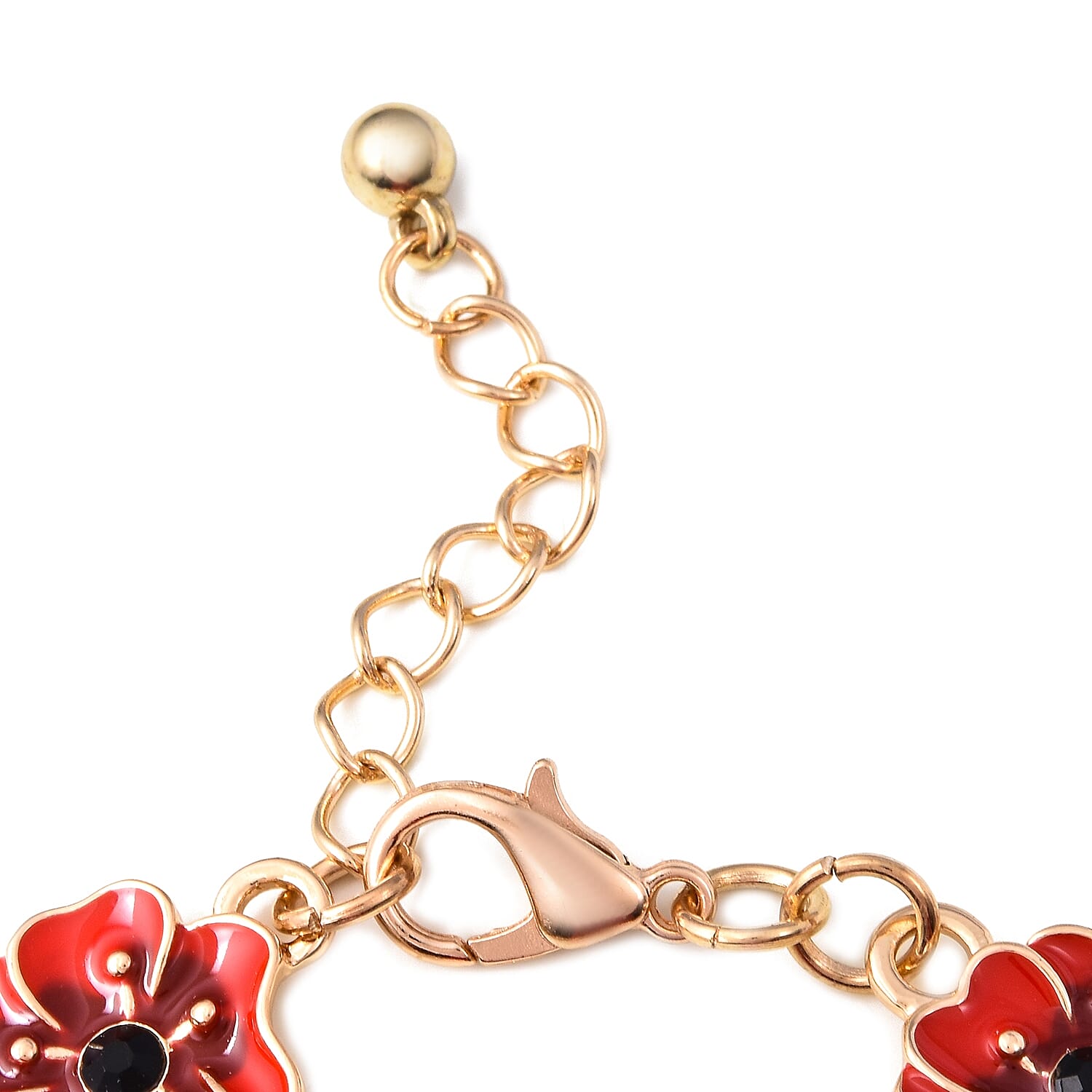 TJC  Design Red and Black Enamelled  Flower Gold Tone Bracelet (Size 7 with 1.5 Inch Extender)