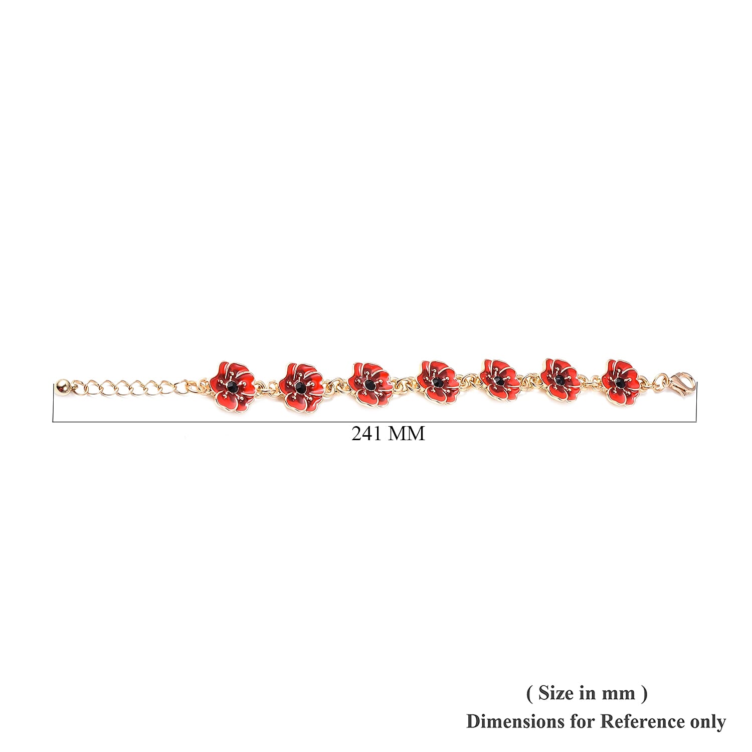 TJC  Design Red and Black Enamelled  Flower Gold Tone Bracelet (Size 7 with 1.5 Inch Extender)