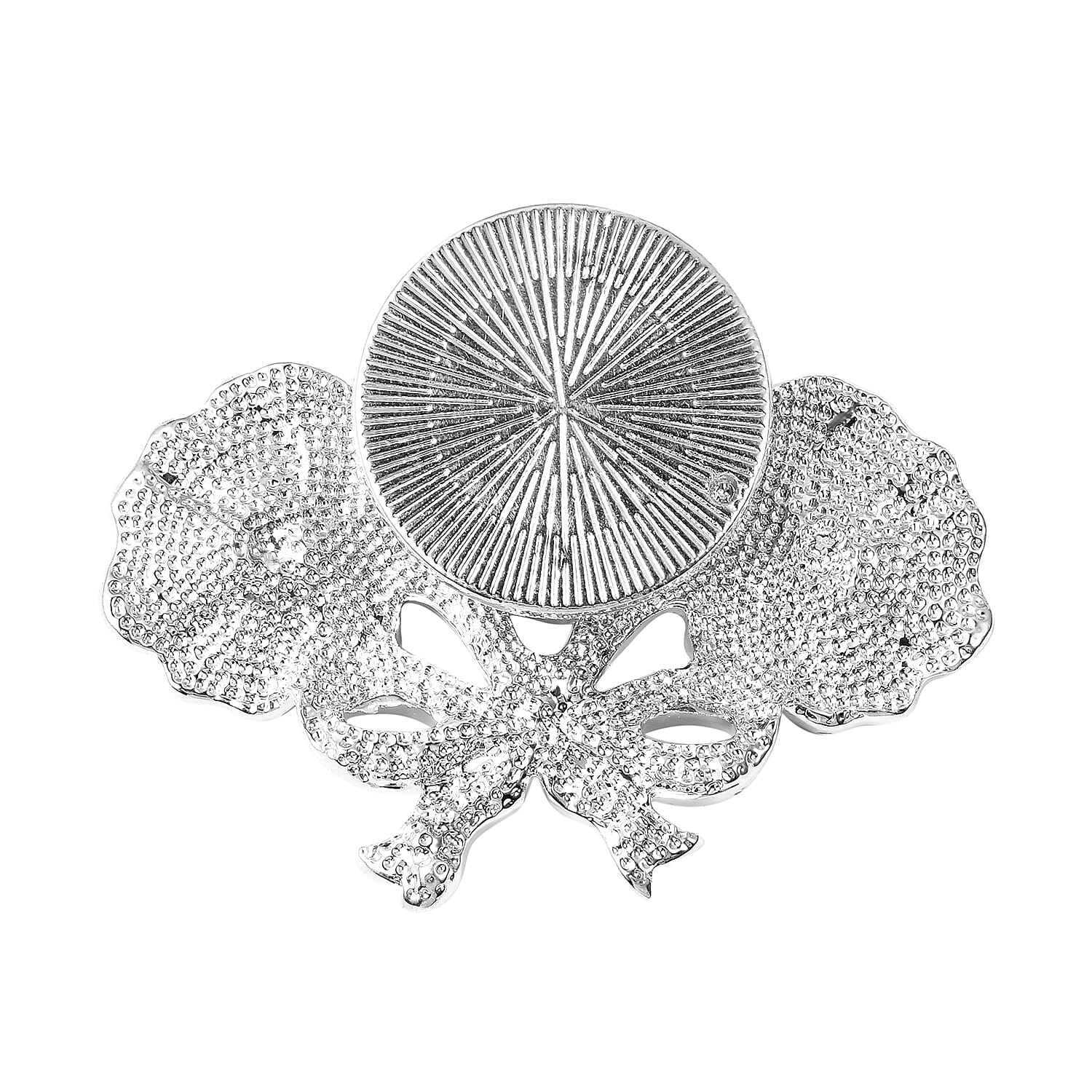 TJC  Design White Austrian Crystal (Rnd) Enamelled  Flower Magnetic Brooch in Silver Tone