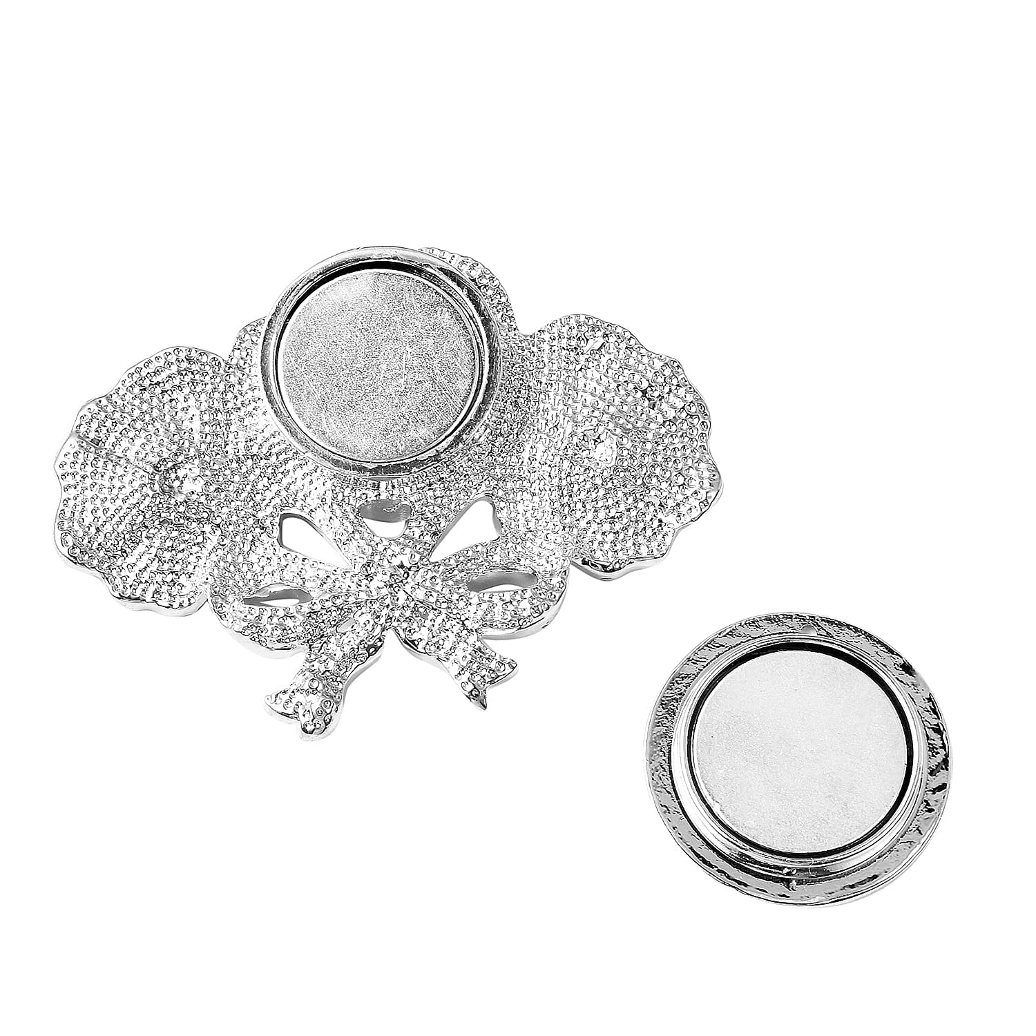 TJC  Design White Austrian Crystal (Rnd) Enamelled  Flower Magnetic Brooch in Silver Tone