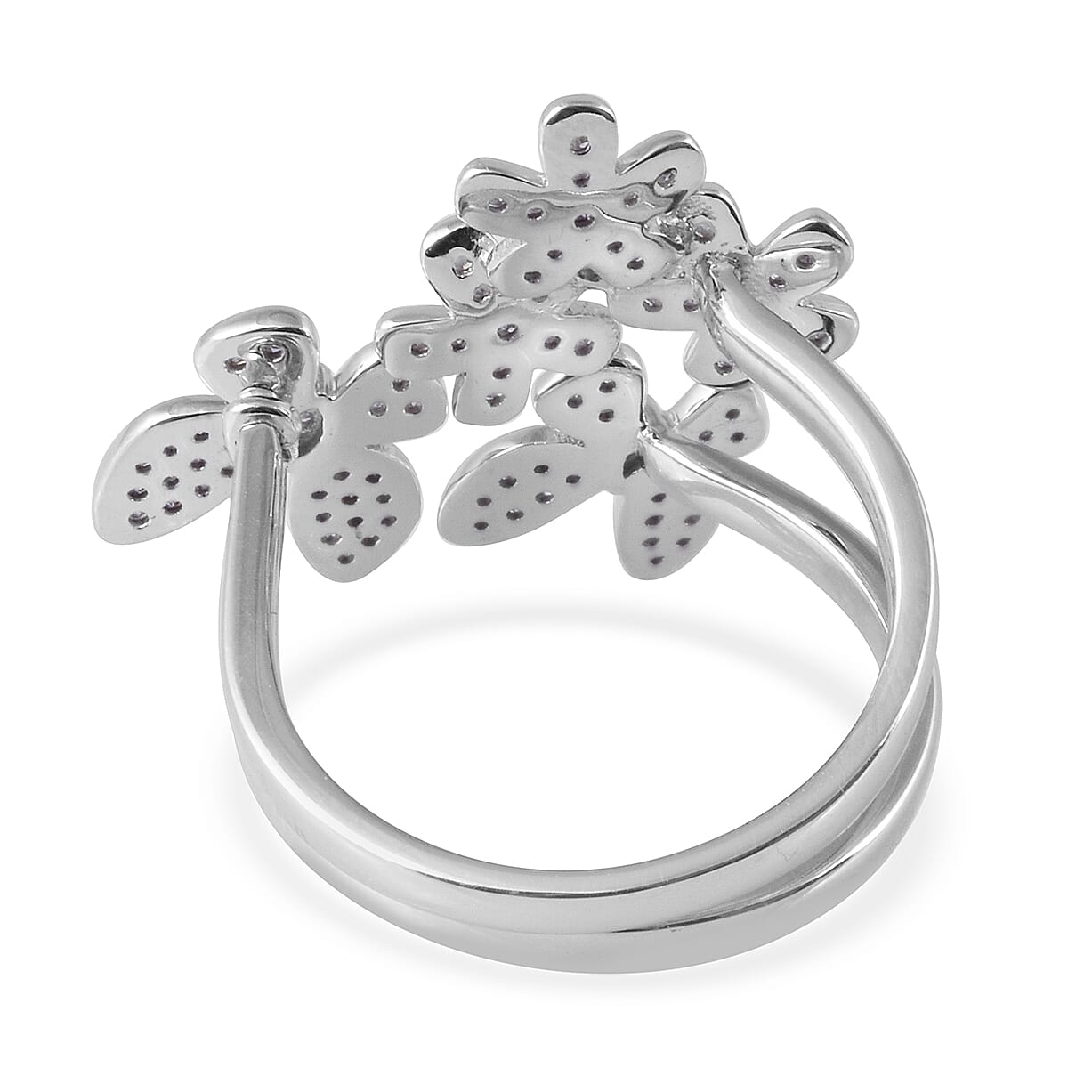 Diamond (Rnd) Adjustable Two Finger Ring in Platinum Overlay Sterling Silver 0.501 Ct.