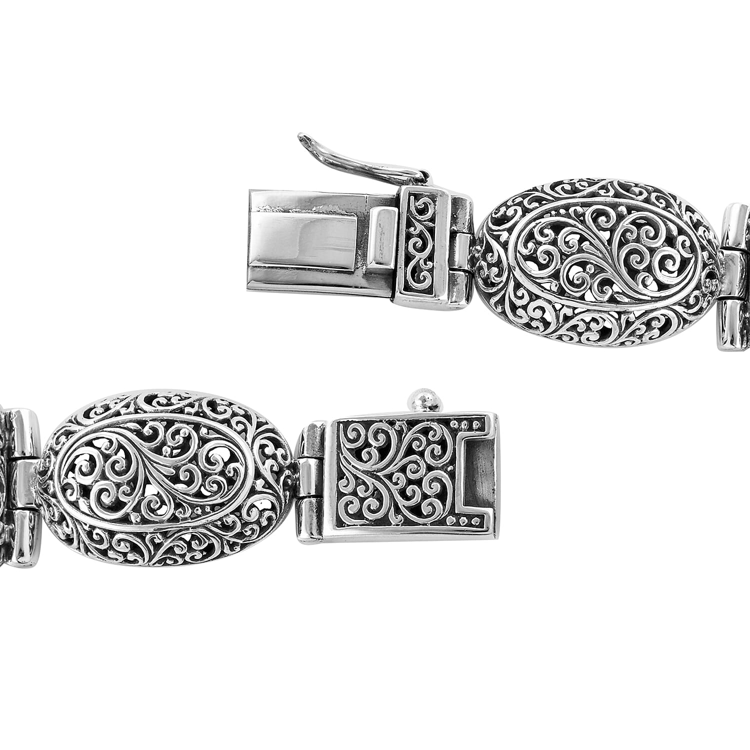 Royal Bali Collection EON 1962 Swiss Movement Water Resistant Scroll Work Watch (Size 7.25) in Sterling Silver, Silver wt 32.00 Gms