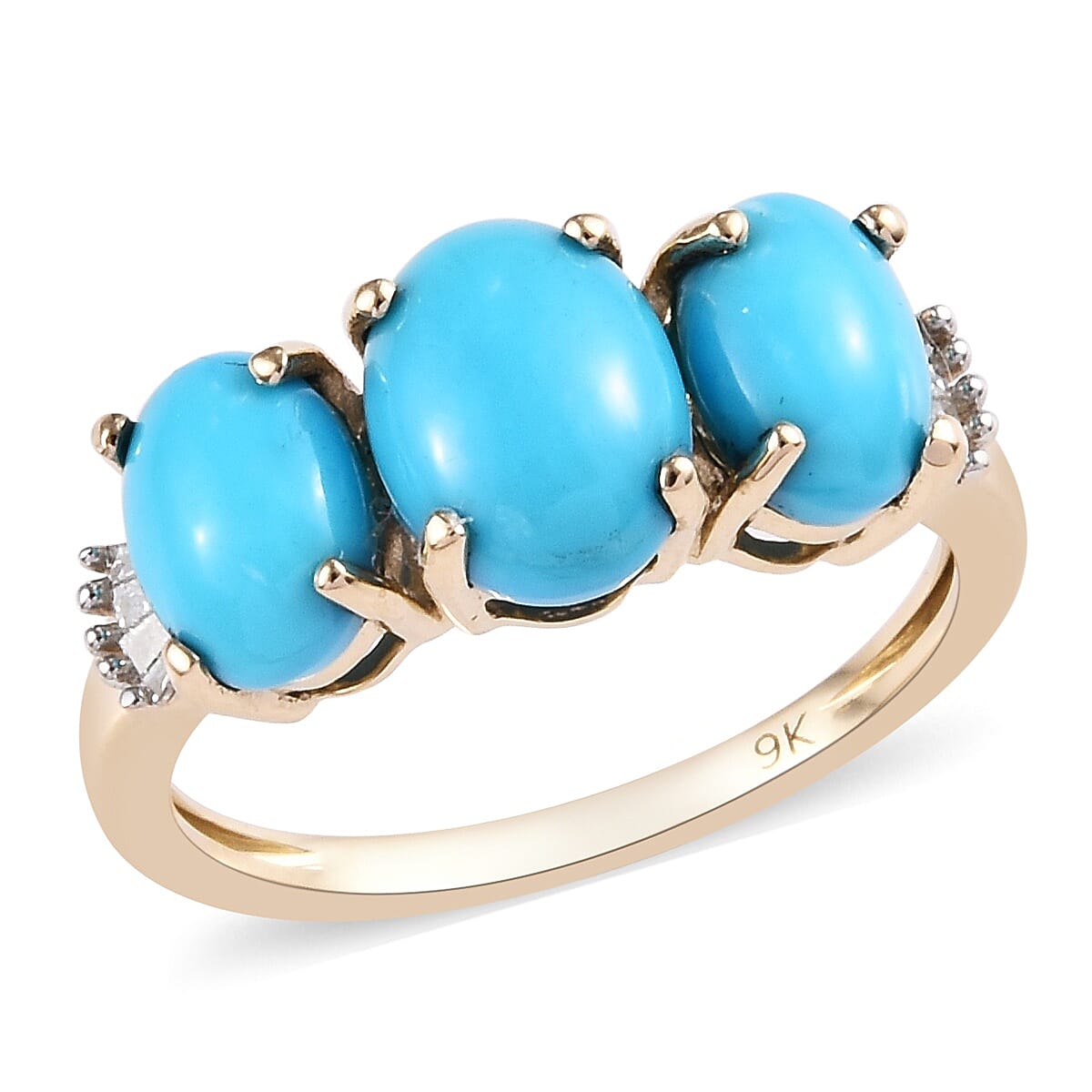 Signature Collection - 9K Yellow Gold Arizona Sleeping Beauty Turquoise (Ovl), Diamond Ring 2.35 Ct.