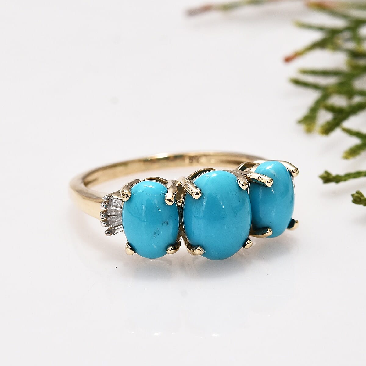 Signature Collection - 9K Yellow Gold Arizona Sleeping Beauty Turquoise (Ovl), Diamond Ring 2.35 Ct.