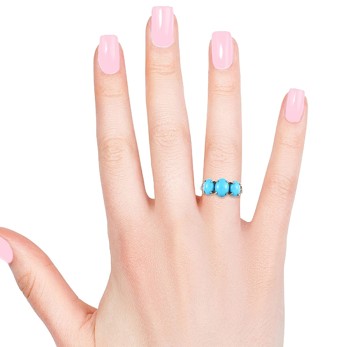 Signature Collection - 9K Yellow Gold Arizona Sleeping Beauty Turquoise (Ovl), Diamond Ring 2.35 Ct.
