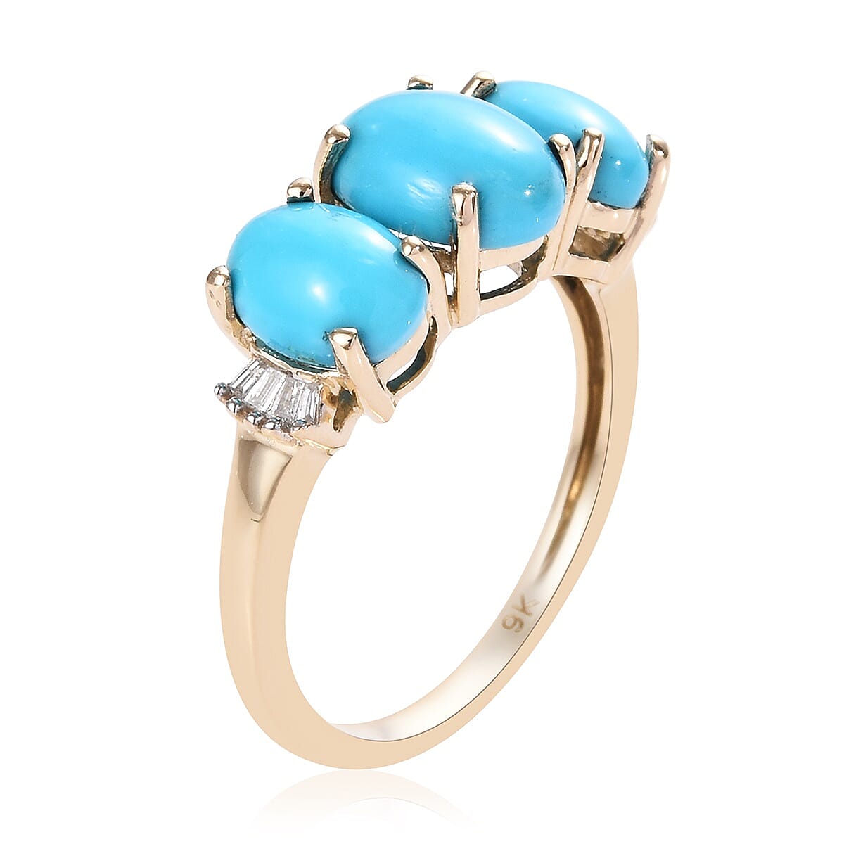 Signature Collection - 9K Yellow Gold Arizona Sleeping Beauty Turquoise (Ovl), Diamond Ring 2.35 Ct.