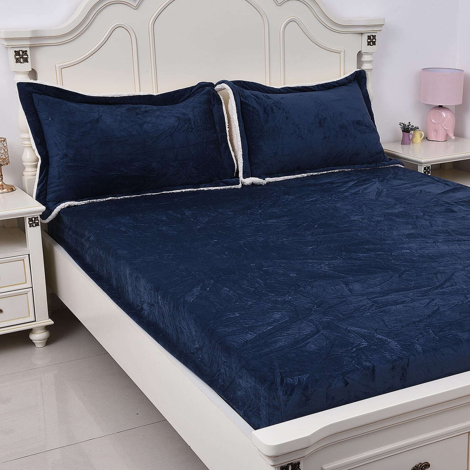 Leap Year Deal - Soft and Warm Sherpa Duvet Set with Microflannel Fitted Sheet (DOUBLE) and 2 Reversible Pillow Cases, Blue