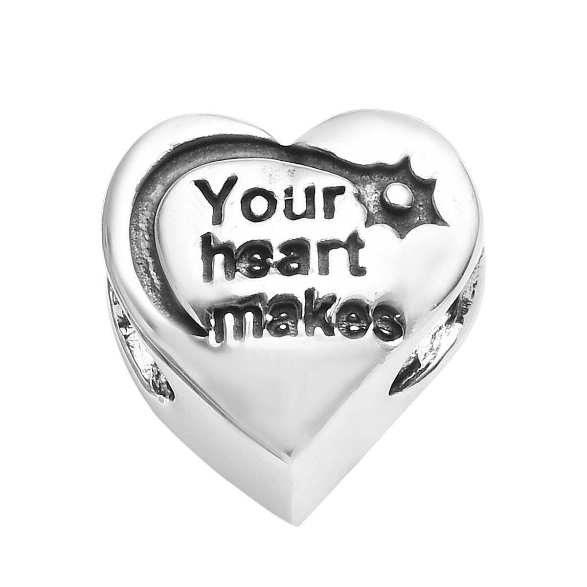 Charmes De Memoire Platinum Overlay Sterling Silver Engraved Heart Charm, Silver wt 3.85 Gms
