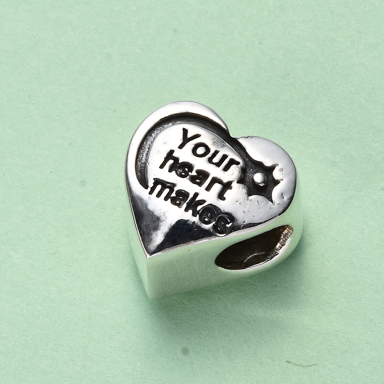 Charmes De Memoire Platinum Overlay Sterling Silver Engraved Heart Charm, Silver wt 3.85 Gms