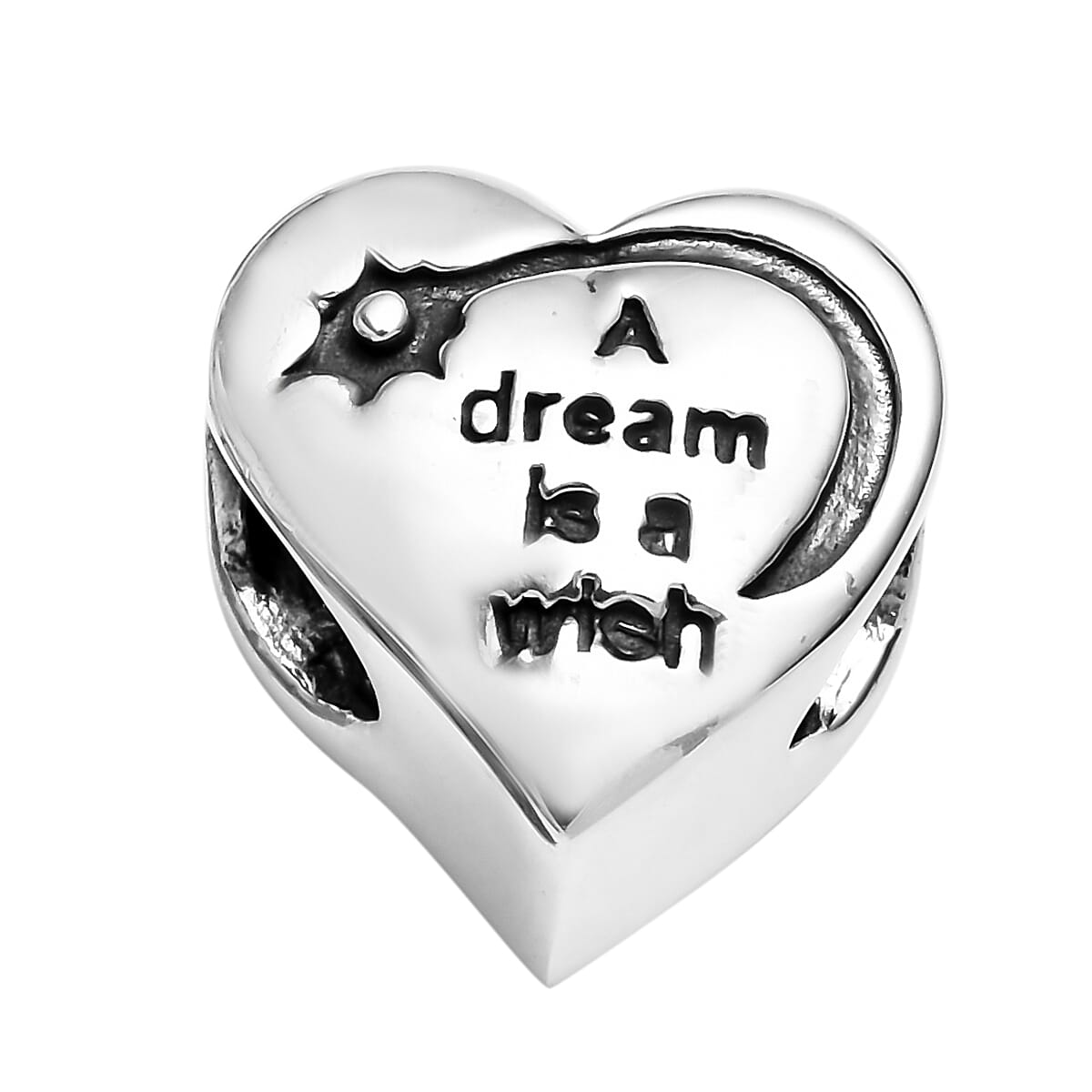 Charmes De Memoire Platinum Overlay Sterling Silver Engraved Heart Charm, Silver wt 3.85 Gms