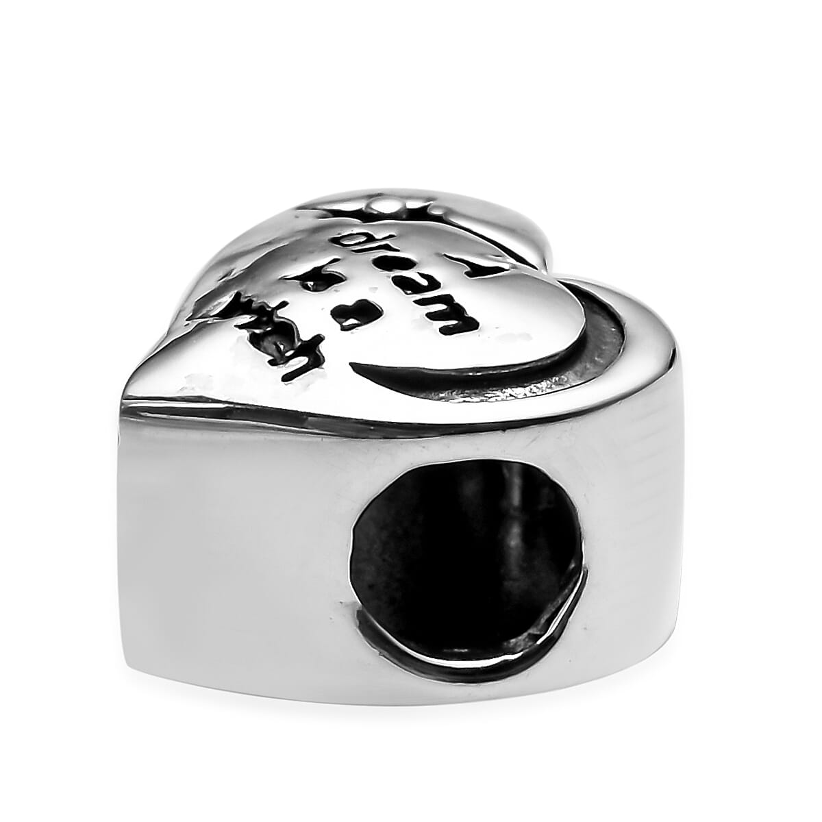 Charmes De Memoire Platinum Overlay Sterling Silver Engraved Heart Charm, Silver wt 3.85 Gms