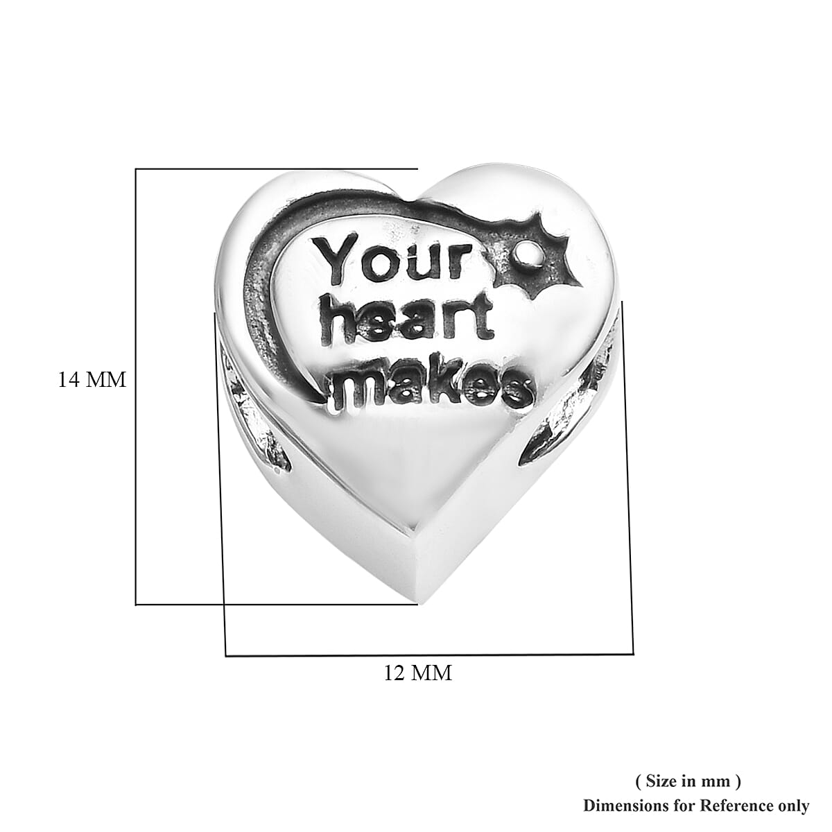 Charmes De Memoire Platinum Overlay Sterling Silver Engraved Heart Charm, Silver wt 3.85 Gms