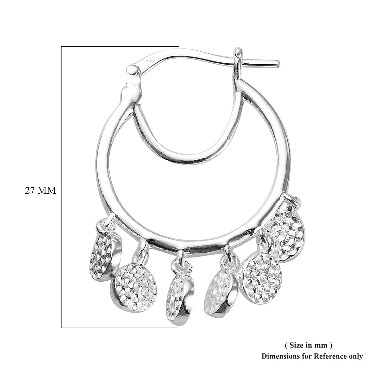 Sterling Silver Hoop Earrings (with Clasp) with Hammered Textured Charms