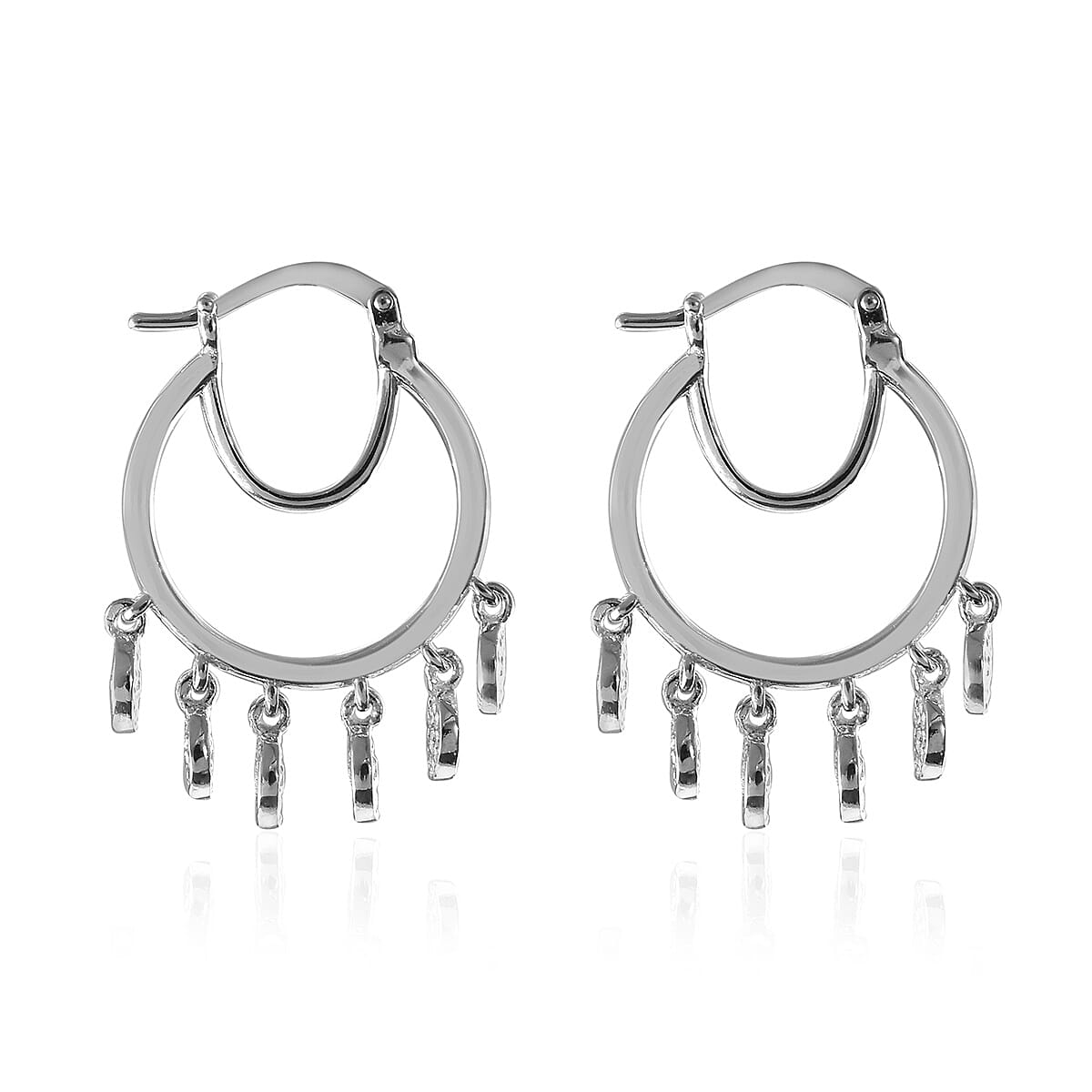 Sterling Silver Hoop Earrings (with Clasp) with Hammered Textured Charms