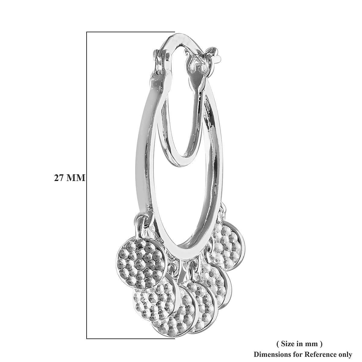 Sterling Silver Hoop Earrings (with Clasp) with Hammered Textured Charms