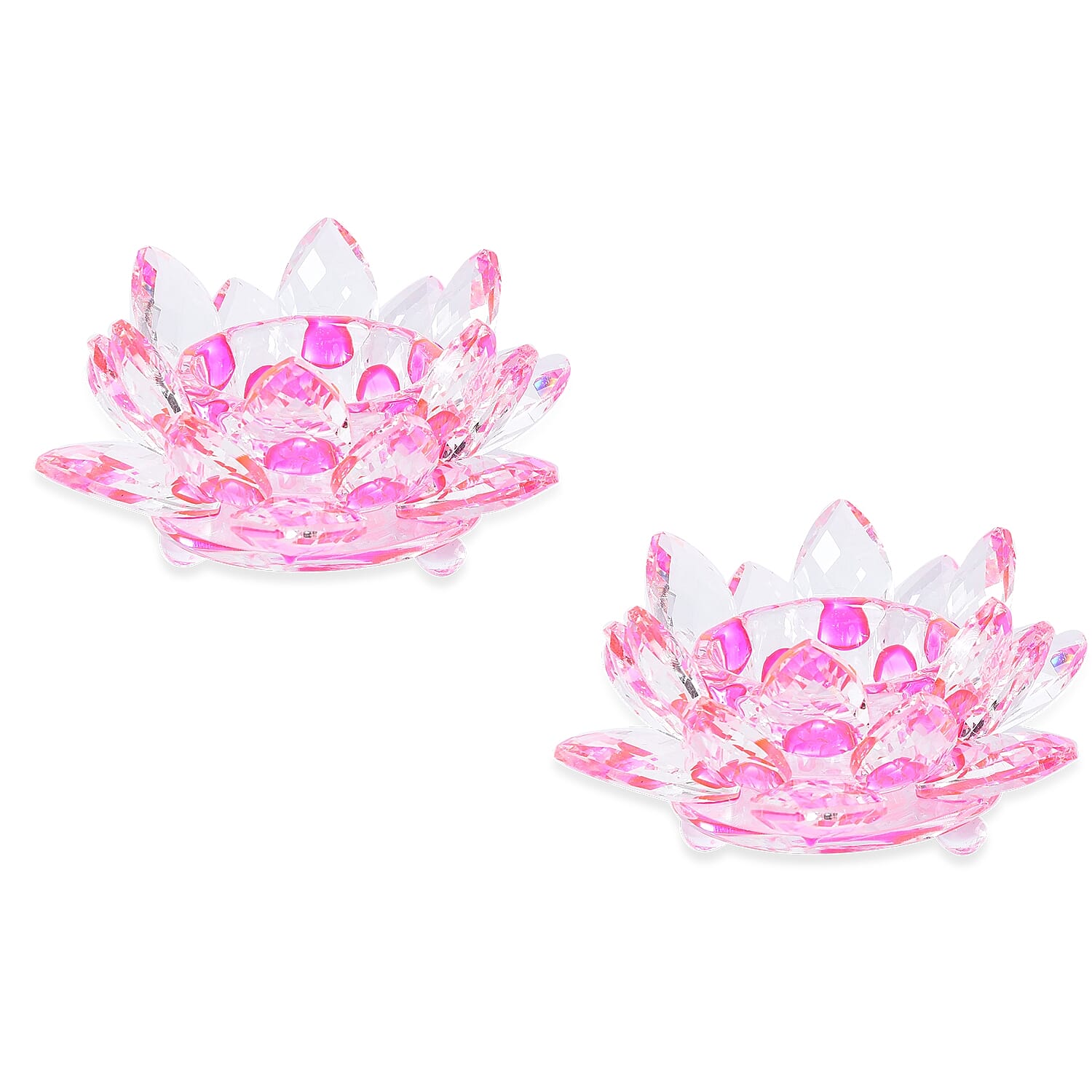 2 Piece Set Crystal Waterlily Candle Holder  (Size 11x5 Cm) - Fuchsia