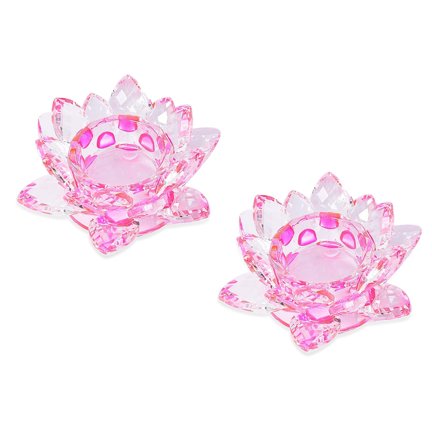 2 Piece Set Crystal Waterlily Candle Holder  (Size 11x5 Cm) - Fuchsia