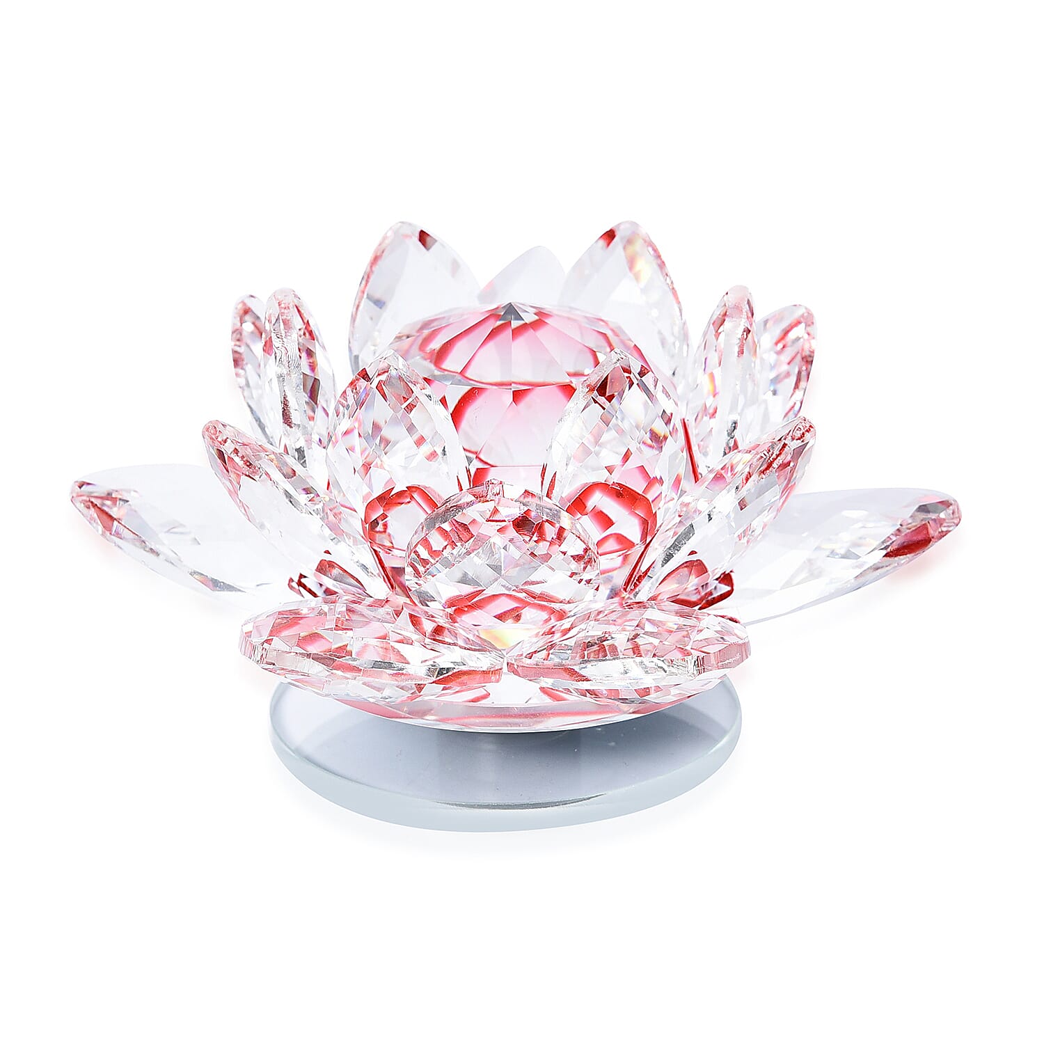Home Decor - Crystal Lotus Flower with Rotating Base (Size 10x6 Cm) - Red