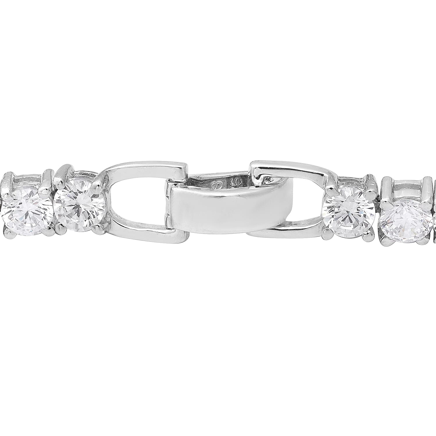 ELANZA Swiss Star Star Cut Cubic Zirconia (Rnd) Bracelet (Size 7.5) in Rhodium Overlay Sterling Silver, Silver wt 11.20 Gms