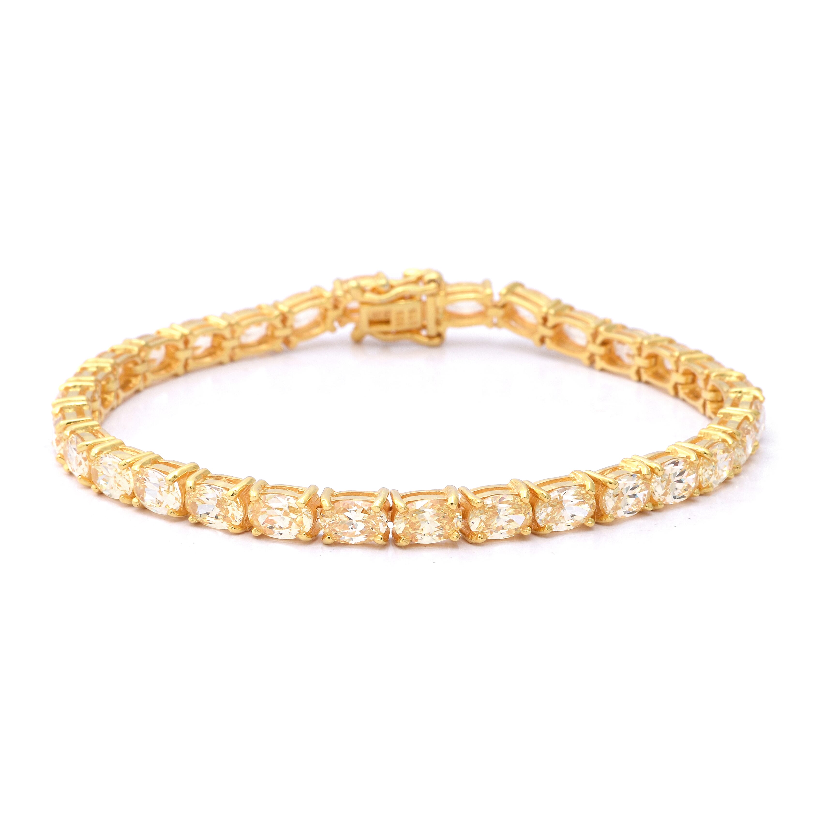 ELANZA Swiss Star Cut Canary Cubic Zirconia  (Rnd) Bracelet (Size 7.5) in Yellow Gold Overlay Sterling Silver, Silver wt 9.90 Gms