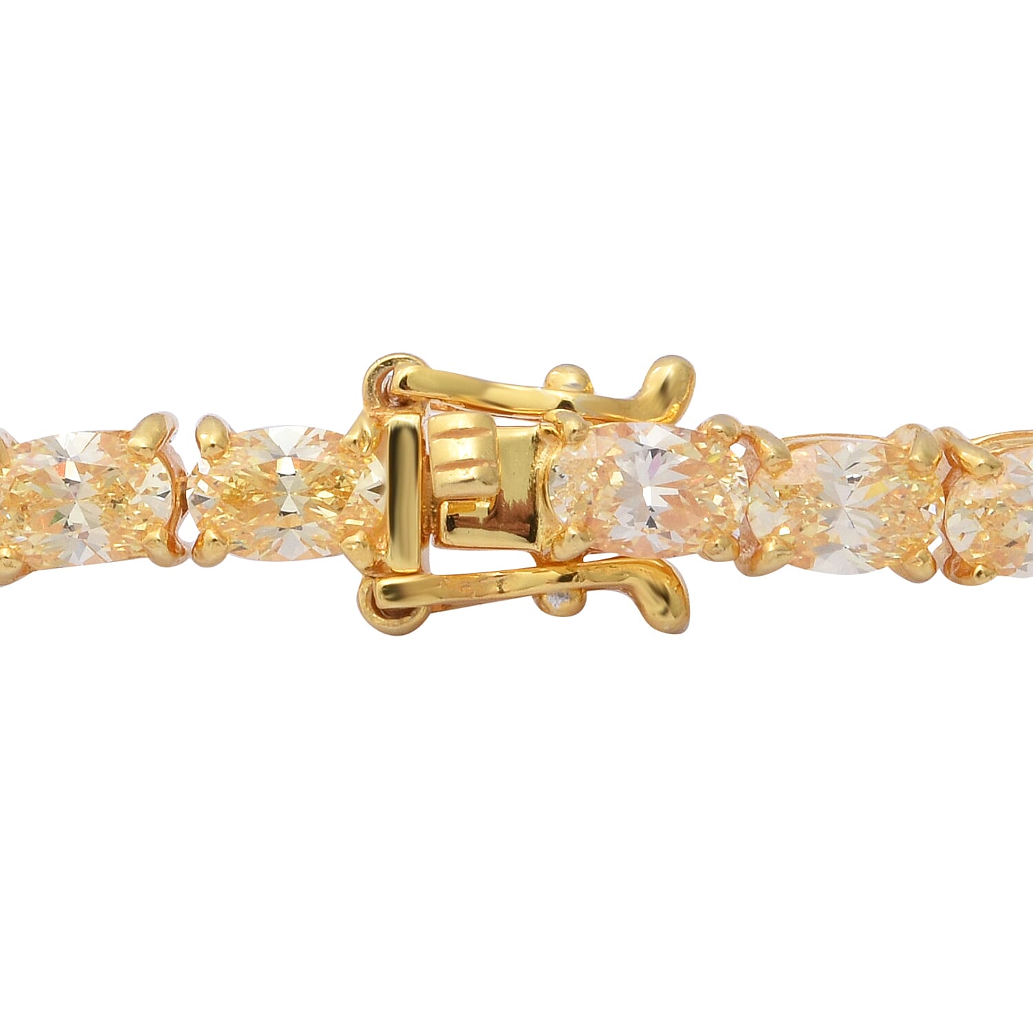 ELANZA Swiss Star Cut Canary Cubic Zirconia  (Rnd) Bracelet (Size 7.5) in Yellow Gold Overlay Sterling Silver, Silver wt 9.90 Gms